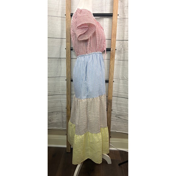 Urban Outfitters Seersucker Color Blocked Midi Dress Cottagecore Size XS - Picture 12 of 13